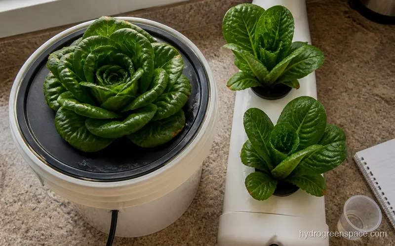Lettuce growing in DWC and NFT hydroponic systems side by side